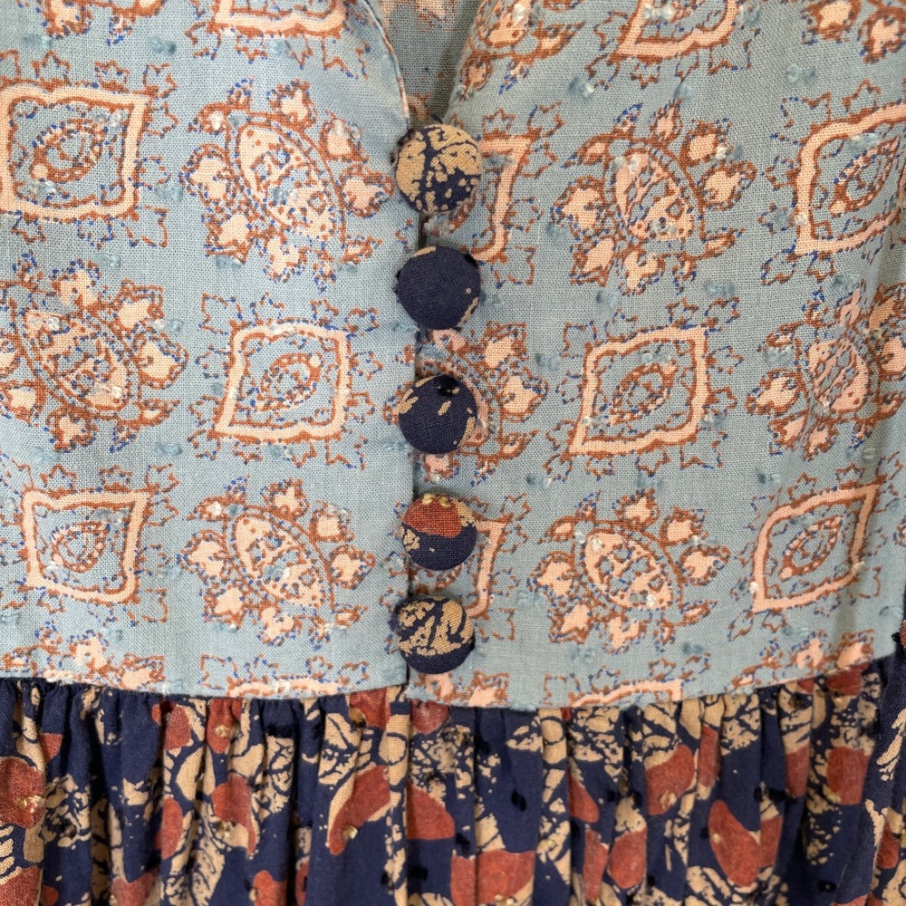 Free People Hazy Maisy Dress Maxi Indigo Combo Floral Paisley Boho Puff Sleeve S - Picture 4 of 10